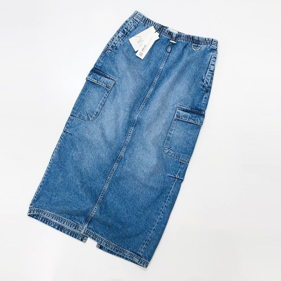ZARA /S/ ブルー デニムスカート スリット レディース タグ付き カジュアル ボトム 通勤 生地コットン大人可愛い ガーリー デイリー ザラ