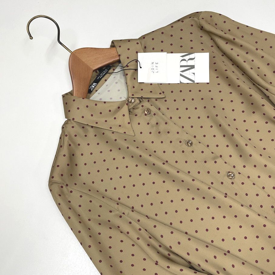 ZARA /L/ ベージュ ロングワンピース 長袖ドットドレス レディース タグ付き カジュアル ベルト フェミニン 大人可愛い生地 ガーリー ザラ_画像3