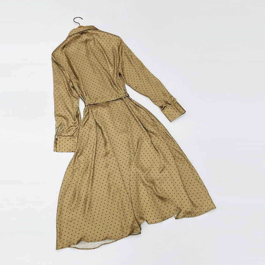 ZARA /L/ ベージュ ロングワンピース 長袖ドットドレス レディース タグ付き カジュアル ベルト フェミニン 大人可愛い生地 ガーリー ザラ_画像10