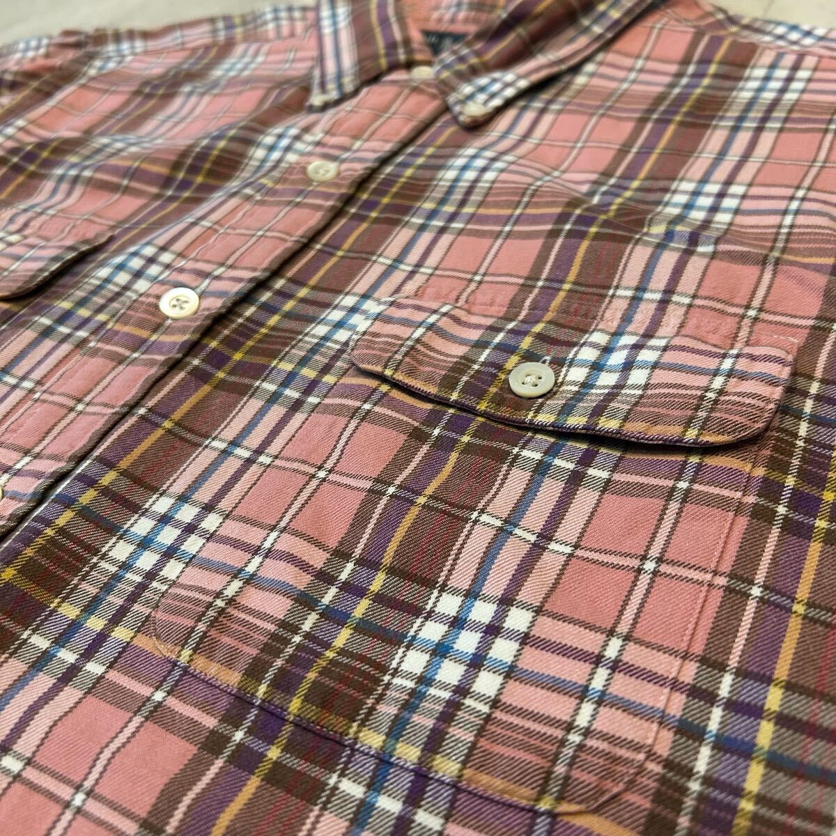 希少 90s 00s Ralph Lauren ラルフローレン チェック柄 ダブルポケット ポニー無(wú)し ボタンダウン ビンテージ 半袖シャツ INDIA制 sizeXXL