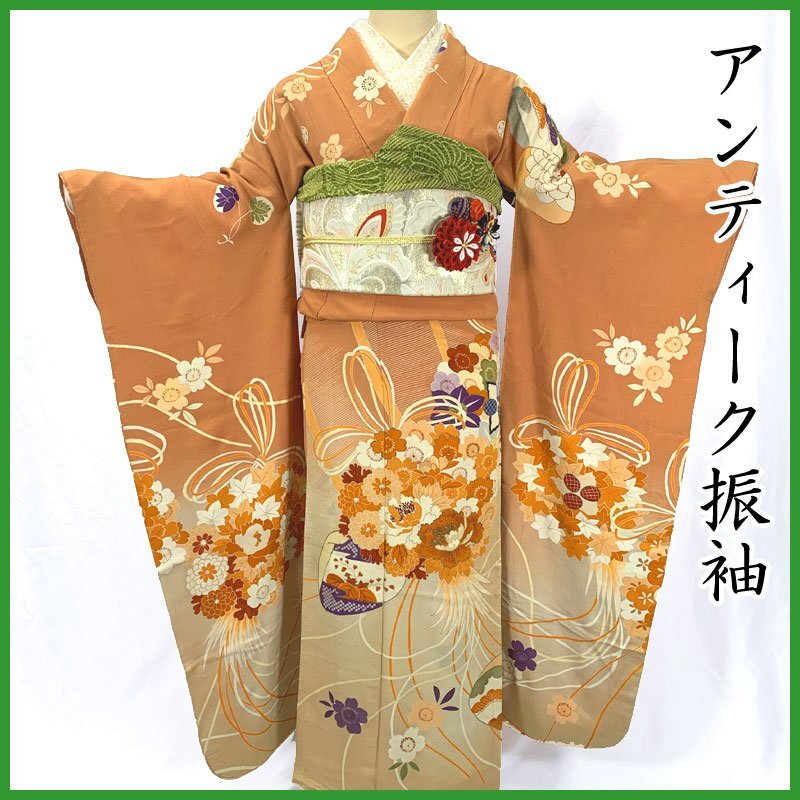 * кимоно March * античный кимоно кимоно с длинными рукавами ... букет документ retro современный Taisho роман Showa Retro мир .MIX Junior тоже * состояние хороший 503aa20