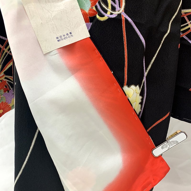 □きものマーチ□七五三 七歳 女児 著物&袋帯&長襦袢 花くす玉 黒□未使用品 503ag70