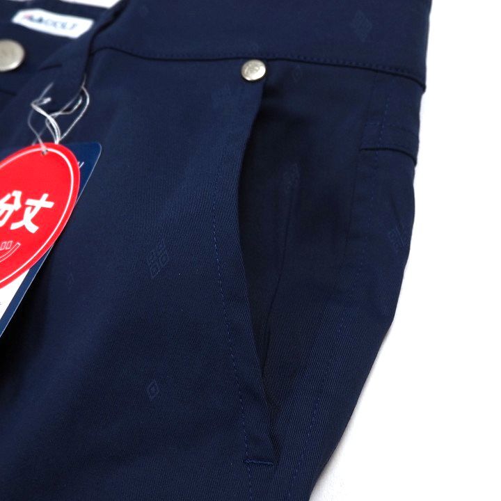 R744 新品 FILA GOLF フィラ ゴルフ ９分丈 テーパード パンツ ストレッチ エンボス総柄 Dカン ネイビー 90