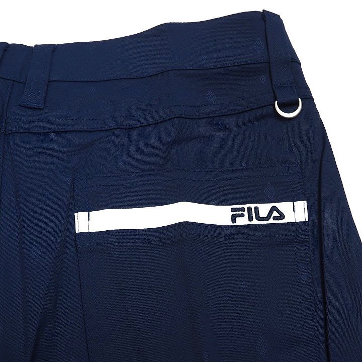 R744 新品 FILA GOLF フィラ ゴルフ ９分丈 テーパード パンツ ストレッチ エンボス総柄 Dカン ネイビー 90