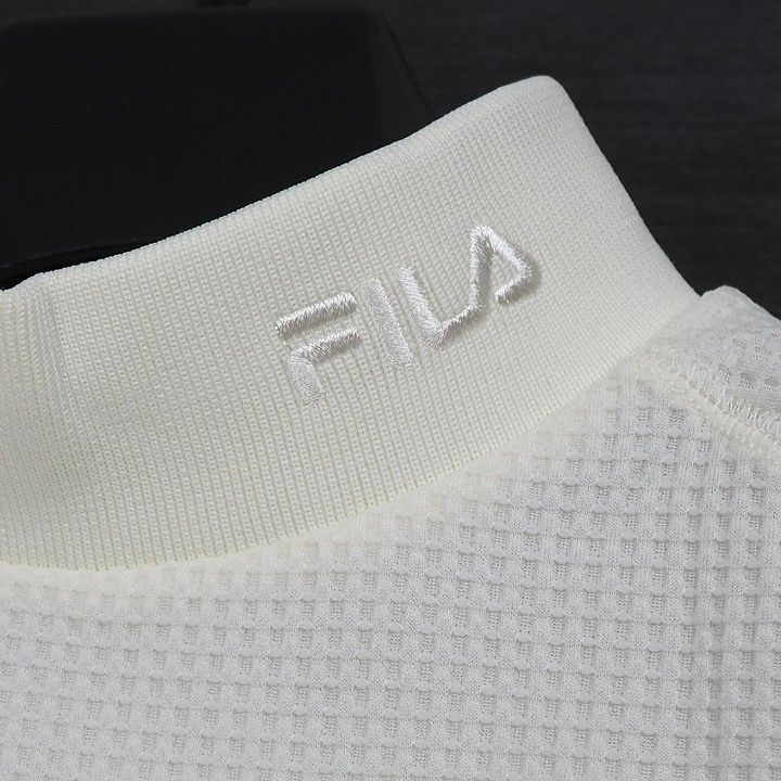 R743 新品 FILA GOLF フィラ ゴルフ モックネック 長袖 シャツ ワッフル生地 ゴルフウエア オフホワイト LL_画像5
