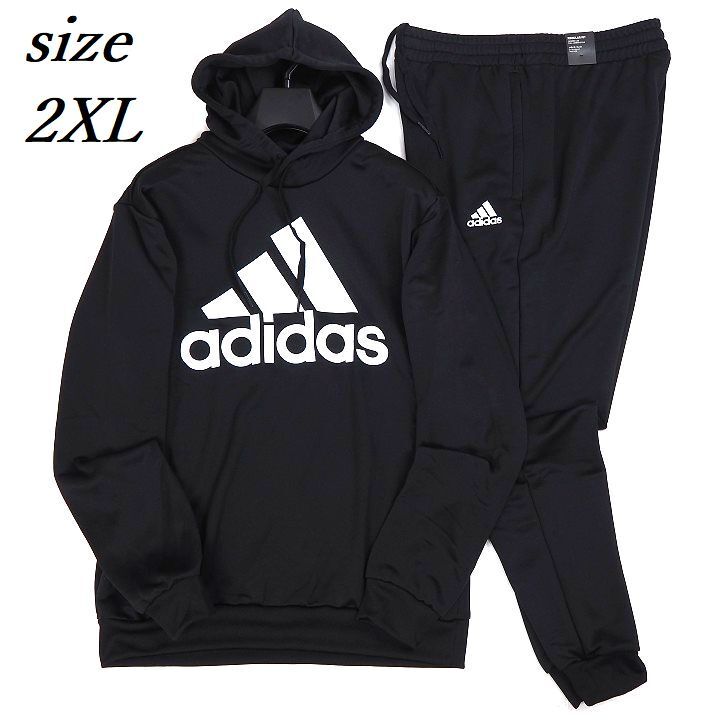T100 新品 adidas アディダス 上下セット パーカー パンツ フレンチテリー セットアップ ビッグロゴ ブラック 2XL