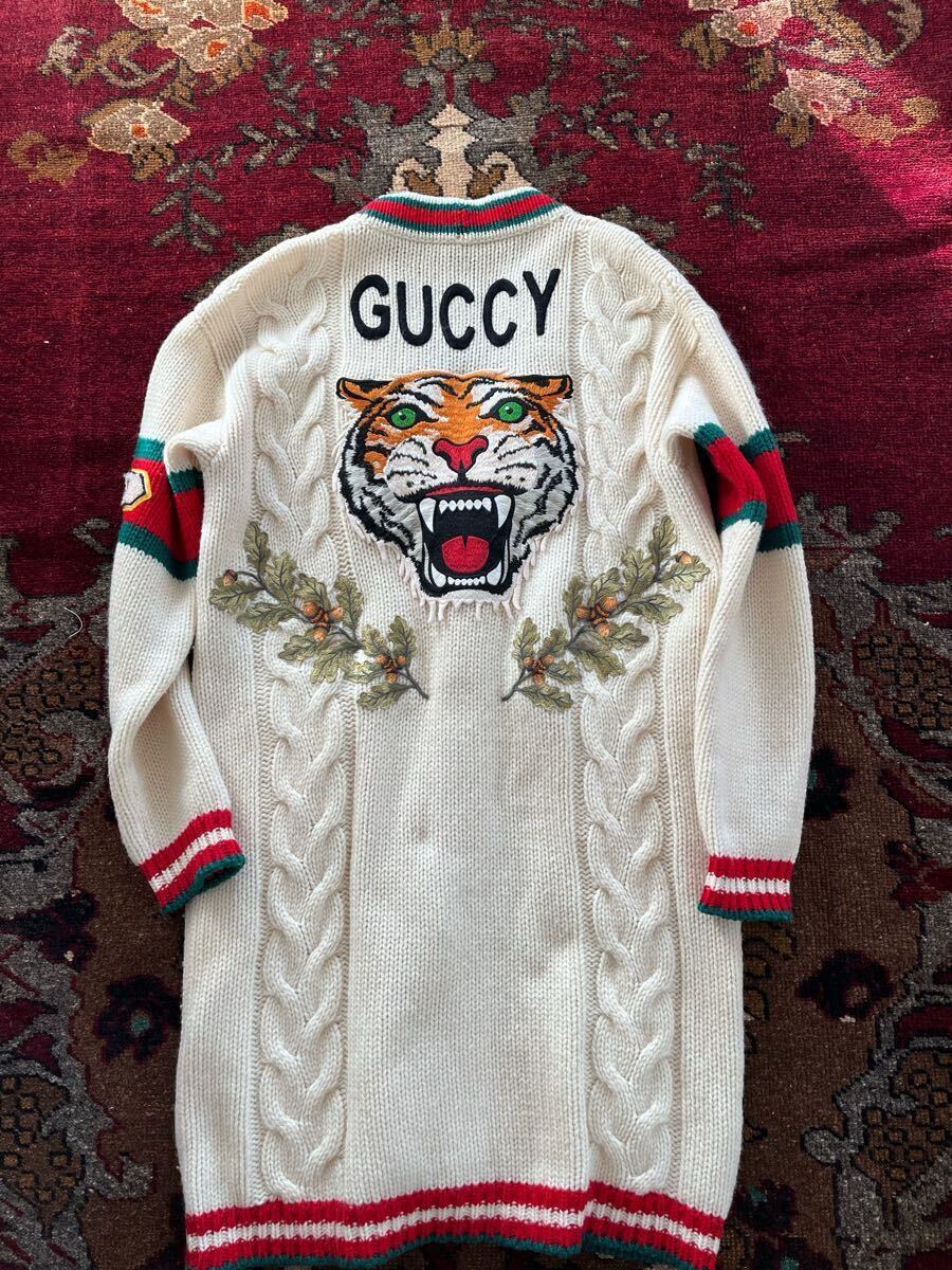 GUCCI ミケーレグッチタイガー刺繍 虎 ロングカーディガン GGボタンロゴ GUCCI ミケーレグッチタイガー刺繍虎ロングカーディガンGGボタンロゴ
