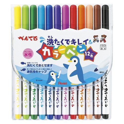 ぺんてる 洗たくでキレイカラーペン 12色セット SCS2-12(09625)_画像1