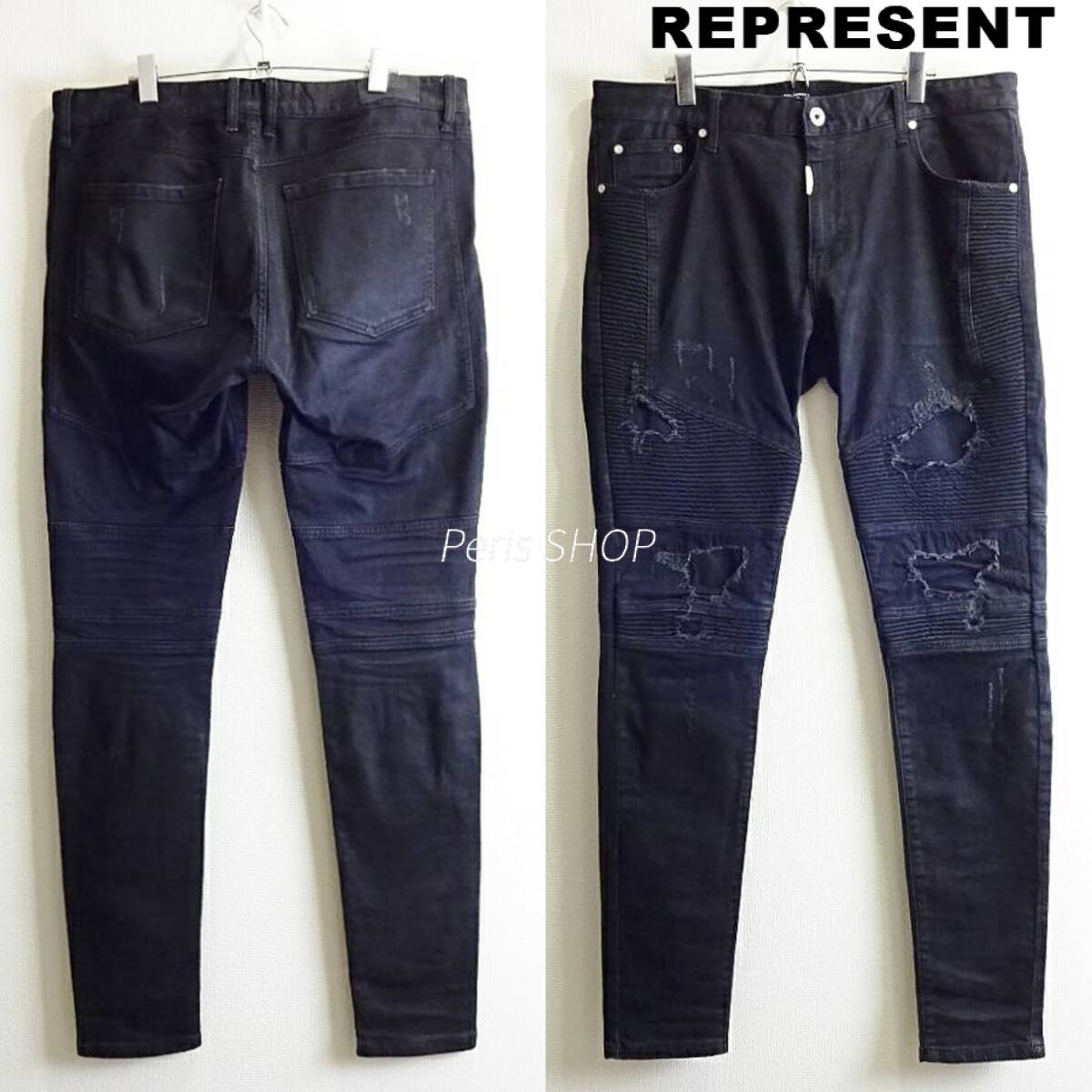 即決★ 送料無★ REPRESENT BIKER DENIM スキニーデニム 【XL】 ストレッチ ブラック トルコ製 Sz.38 リプレゼント I559