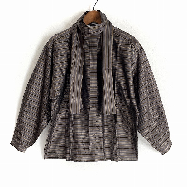 #anc クリスチャンディオール ChristianDior プレタポルテ PRET A PORTER シャツブラウス M グレー系 シルク ボーダー レディース [933873]