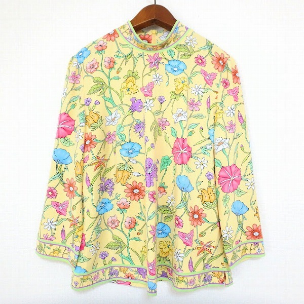 #anc GKITALIYA 伊太利屋 カットソー 9 黃色 マルチ ラインストーン 花柄 ハイネック バックジップ レディース [855870]