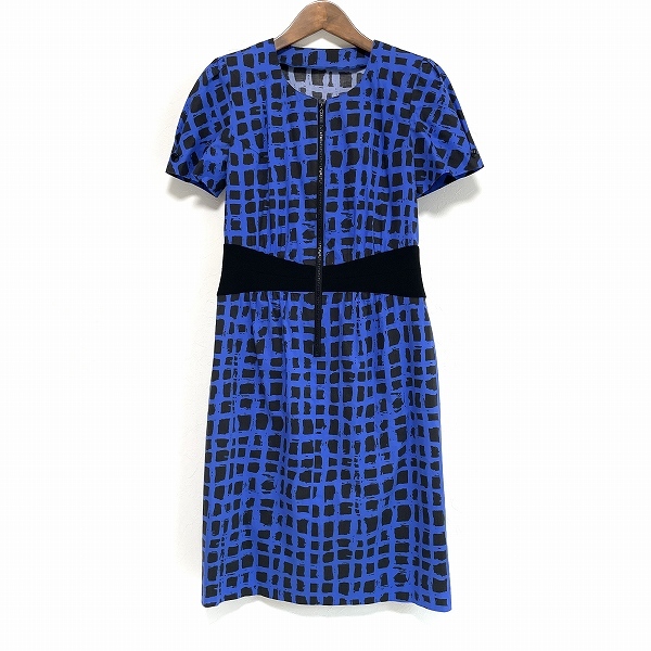 #snc ジュンアシダ junashida ワンピース 7 青 黒 総柄 半袖 小さいサイズ レディース [934448]_画像1