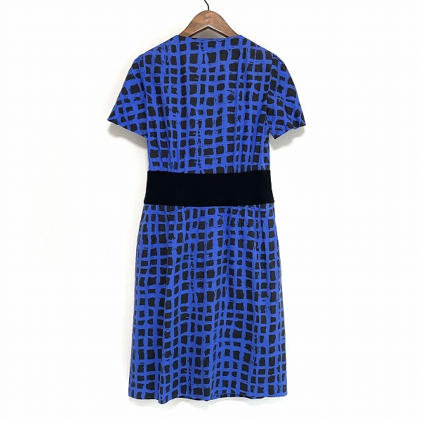 #snc ジュンアシダ junashida ワンピース 7 青 黒 総柄 半袖 小さいサイズ レディース [934448]_画像2