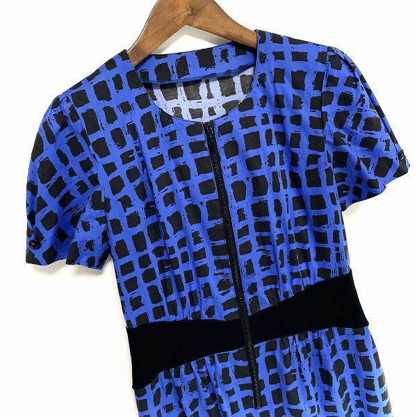 #snc ジュンアシダ junashida ワンピース 7 青 黒 総柄 半袖 小さいサイズ レディース [934448]_画像3