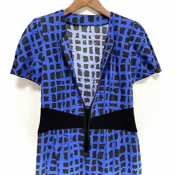 #snc ジュンアシダ junashida ワンピース 7 青 黒 総柄 半袖 小さいサイズ レディース [934448]_画像4