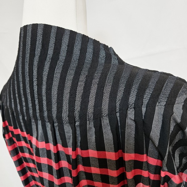 #apc イッセイミヤケ ISSEYMIYAKE シャツジャケット 2 赤 黒 グレー ドルマン チェック チュニック スタンドカラー レディース [865283]