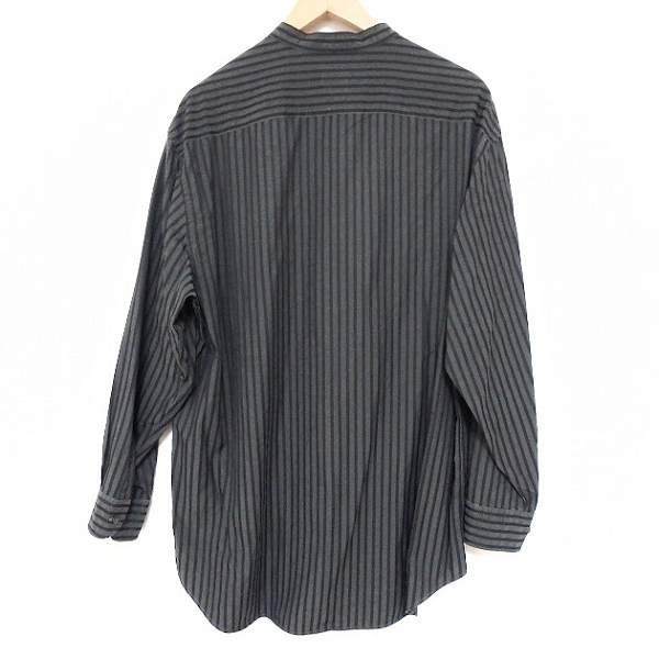 #anc アルマーニコレツィオーニ ARMANICOLLEZIONI 長袖シャツ XXL 黒 ダークグレー ストライプ スタンドカラー メンズ [905836]