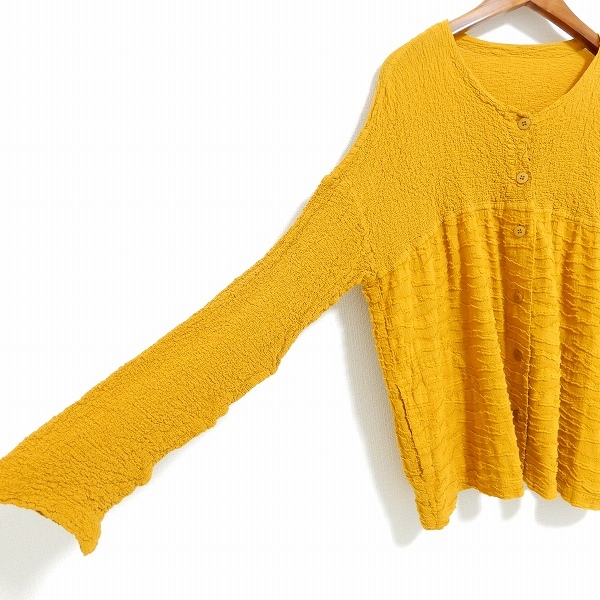 #apc ミーイッセイミヤケ MEISSEYMIYAKE シャツ ブラウス プリーツ パイル シワ加工 黃色系 レディース [928069]
