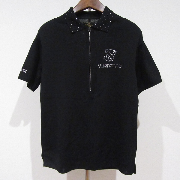 #snc バレンザポー スポーツ VALENZAPO SPORTS ポロシャツ ニット 40 黒 半袖 ハーフジップ ラインストーン 美品 レディース [934403]