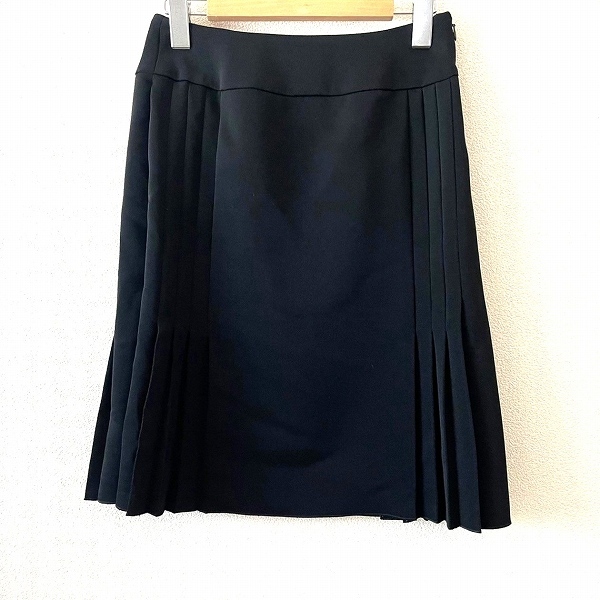 #anc GKITALIYA 伊太利屋 スカート 7 黒 サイドプリーツ シンプル 無(wú)地 レディース [936943]