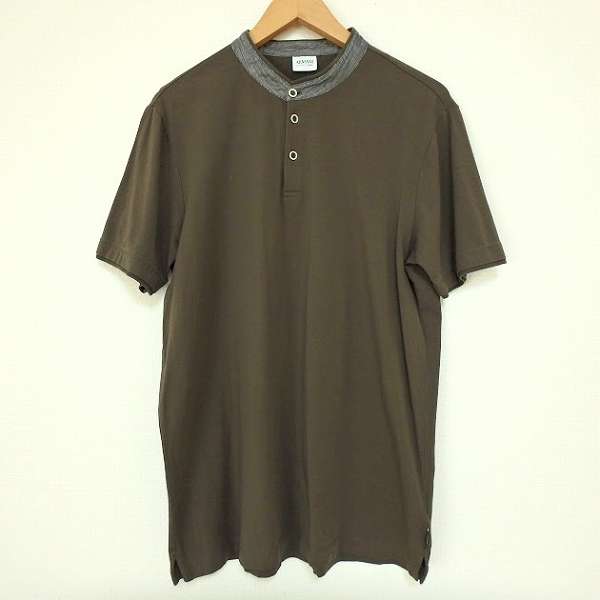 #sxc アルマーニコレッツォーニ ARMANICOLLEZIONI カットソー XXL カーキ グレー Tシャツ 半袖 ヘンリーネック メンズ [936367]