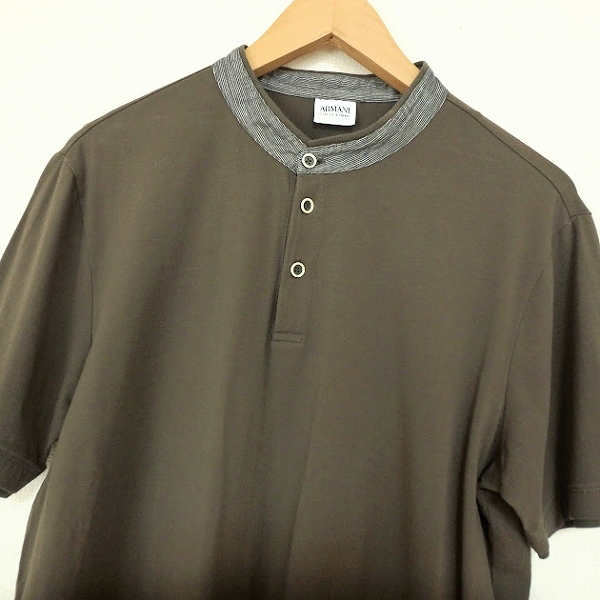 #sxc アルマーニコレッツォーニ ARMANICOLLEZIONI カットソー XXL カーキ グレー Tシャツ 半袖 ヘンリーネック メンズ [936367]