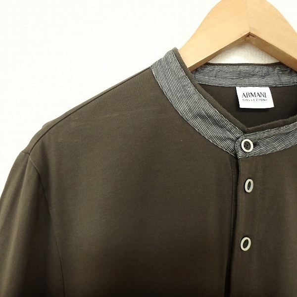 #sxc アルマーニコレッツォーニ ARMANICOLLEZIONI カットソー XXL カーキ グレー Tシャツ 半袖 ヘンリーネック メンズ [936367]