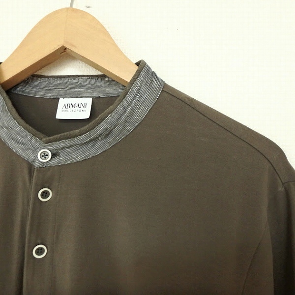#sxc アルマーニコレッツォーニ ARMANICOLLEZIONI カットソー XXL カーキ グレー Tシャツ 半袖 ヘンリーネック メンズ [936367]
