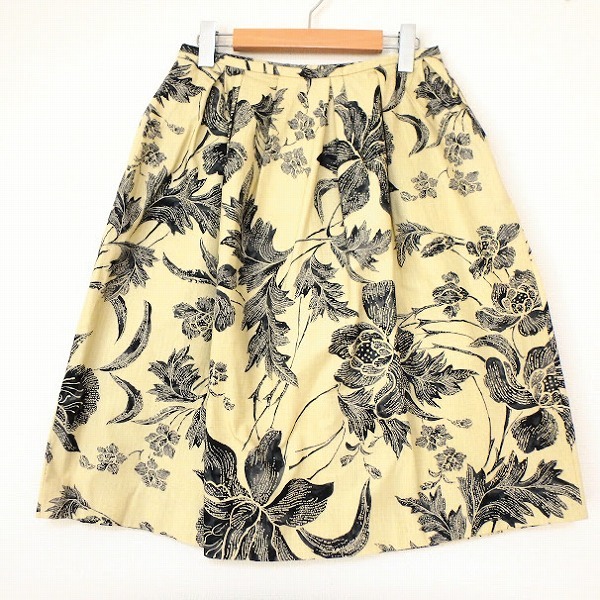 #anc ジュンコシマダ JUNKOSHIMADA 49AV. スカート 40 ベージュ系 紺 花柄 フレア サイドファスナー レディース [935546]