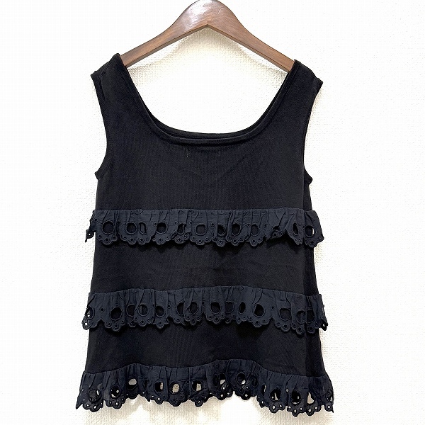 #snc ジュンコシマダ JUNKOSHIMADA カットソー 40 黒 ニット ノースリーブ レース レディース [934546]
