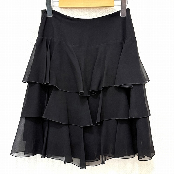 #anc フォクシーブティック FOXEY BOUTIQUE スカート 40 黒 18309 シルク フレア サイドジップ レディース [907797]