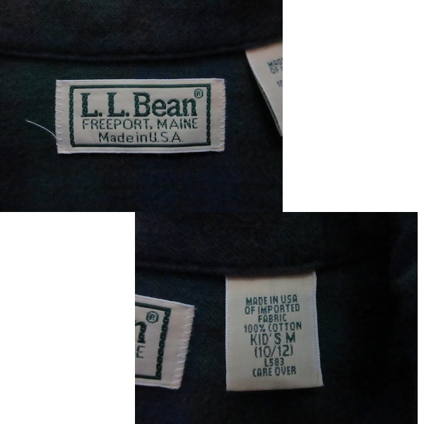 『 送料無料！』 レア！貴重！★90’ｓビンテージ ?《 USA制！》【 L.L.Bean 】コットン100％『チェック柄！』長袖ネルシャツ（kids?M）