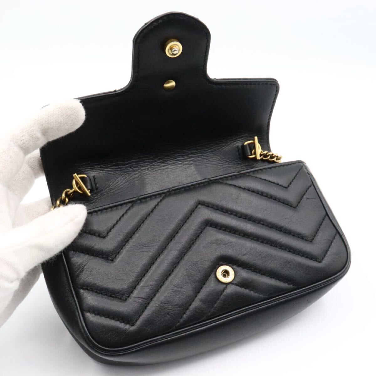 *送料・関税込み* グッチ キルティングレザーミニショルダー 美品 GUCCI グッチ GGマーモント キルティング レザー ミニ