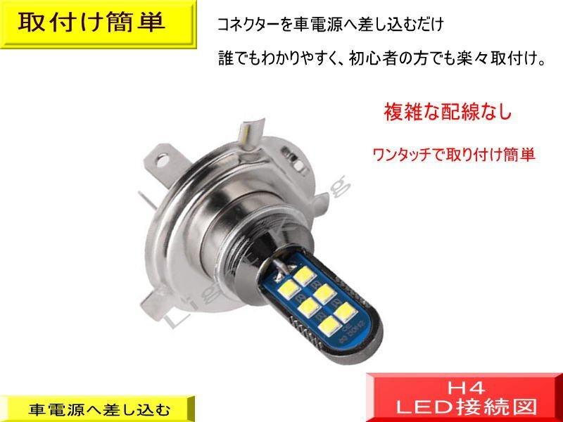 H4 Hi Lo ブルー 青色 ポン付 バイク 12LEDチップ ヘッドライト 明るさ300%UP 両面発光 ZX400/ZXR400/ZZR400/エリミネータ400/ゼファー400