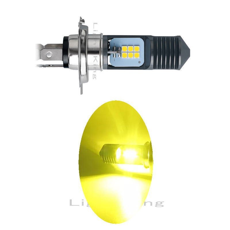 H4 Hi Lo イエロー 黃色 ポン付 バイク 12LEDチップ ヘッドライト 明るさ300%UP ZXR750/ZZR1100/ZZR600/ZZR1200/エリミネータ750