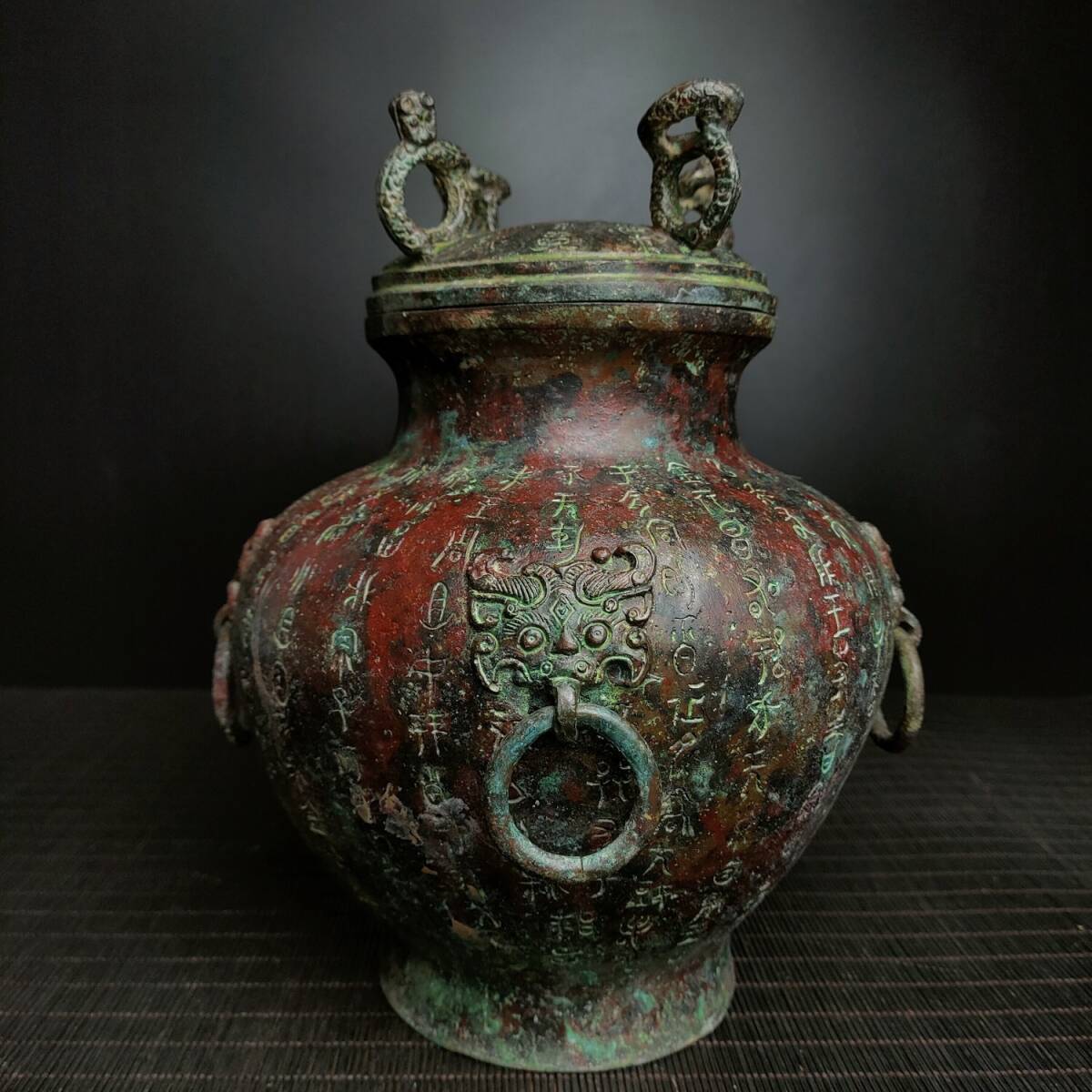 古寶奇蔵】戦・青銅製・銘文四龍將軍罐・置物・賞物・中国