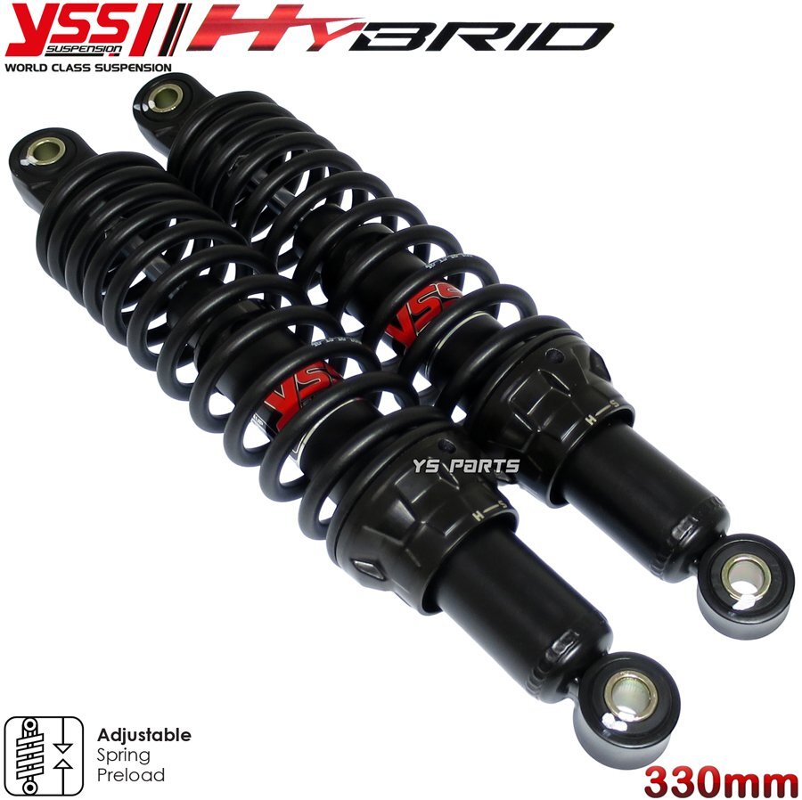 [ツインダンパー]ハイブリッドリヤショックTypeXXリヤサス330mm黒[7段階プリロード調整]CD50ベンリィ50/CD90ベンリィ90/ベンリィCD125等