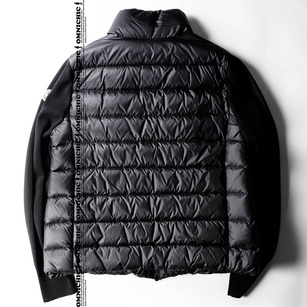 国内正規品■新品/エレガントさが段違い!【MONCLER】モンクレール/ウールニット袖/艶めくジップブラックショートダウンニットジャケット/L_画像5