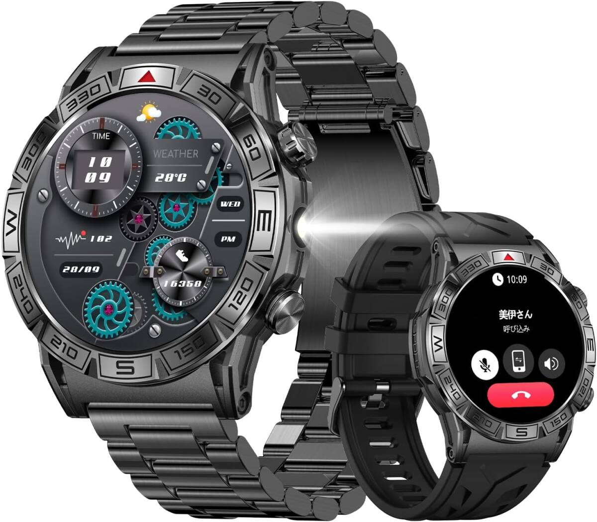 スマートウォッチ 1.43インチAMOLED大画面【 2種ベルト付き 軍用規格 常時表示 コンパス機能 Bluetooth5.3通話 iPhoneアンドロイド対応