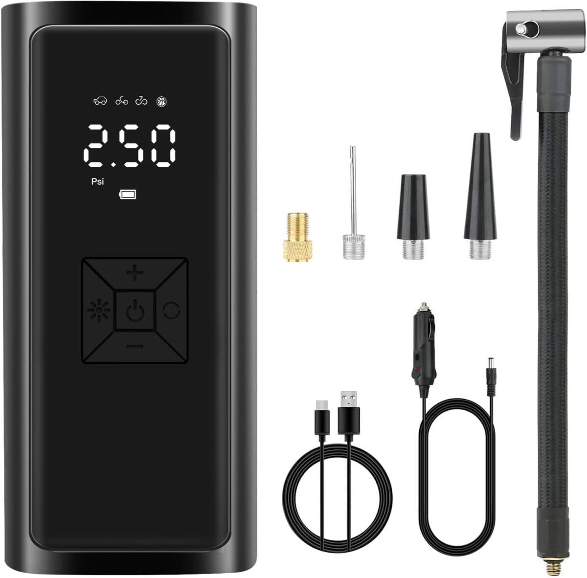 電動空気入れ 充電式 6000mAh 無線 150PSI 多機能 エアポンプ 自動停止 自動車 自転車 ボール 浮き輪 バイク対応