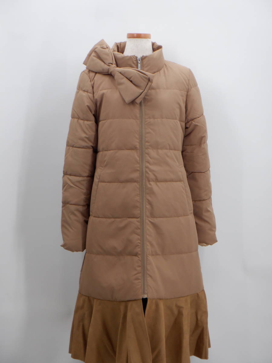 【新品】【tocco closet トッコ クローゼット】リボン付 2WAY ペプラムフリル ロングダウンコート/モカ【同梱可能】【コート】【アウター】_画像1