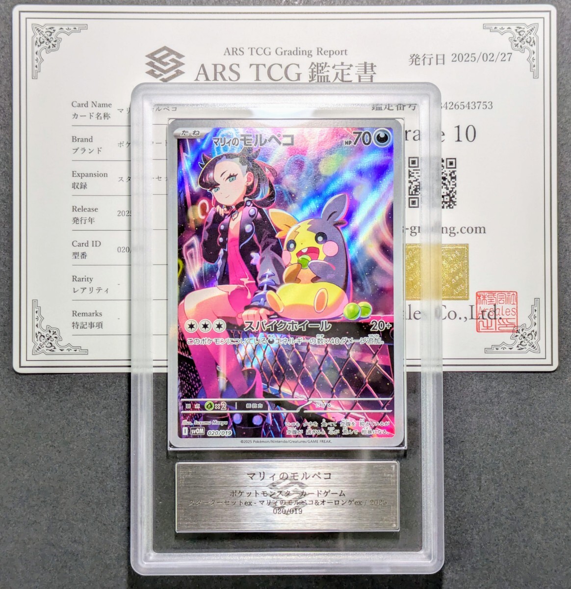 ARS鑑定 10】ポケモンカード マリィのモルペコ AR 020/019 ARS鑑定 10】ポケモンカード マリィのモルペコ AR 020/019