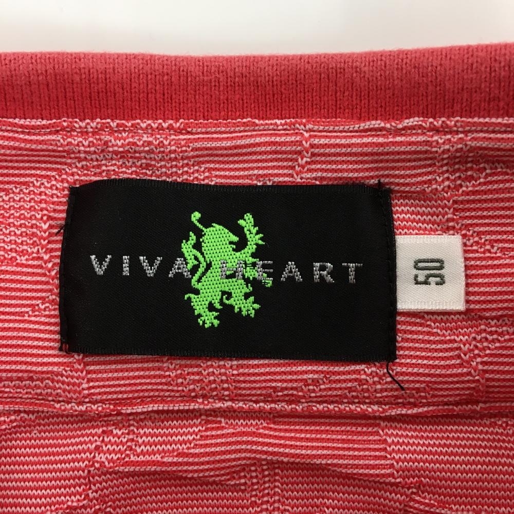 ビバハート 半袖ポロシャツ レッド×白 織生地 襟ライン ロゴ刺しゅう メンズ 50(L) ゴルフウェア VIVA HEART_画像4