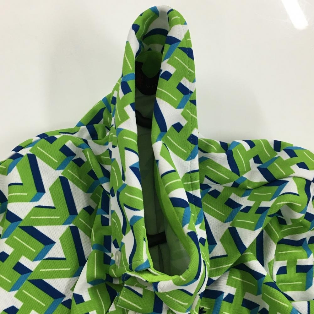 ビバハート 半袖ポロシャツ 白×グリーン 総柄 ロゴ刺しゅう メンズ 48(M) ゴルフウェア VIVA HEART_画像7