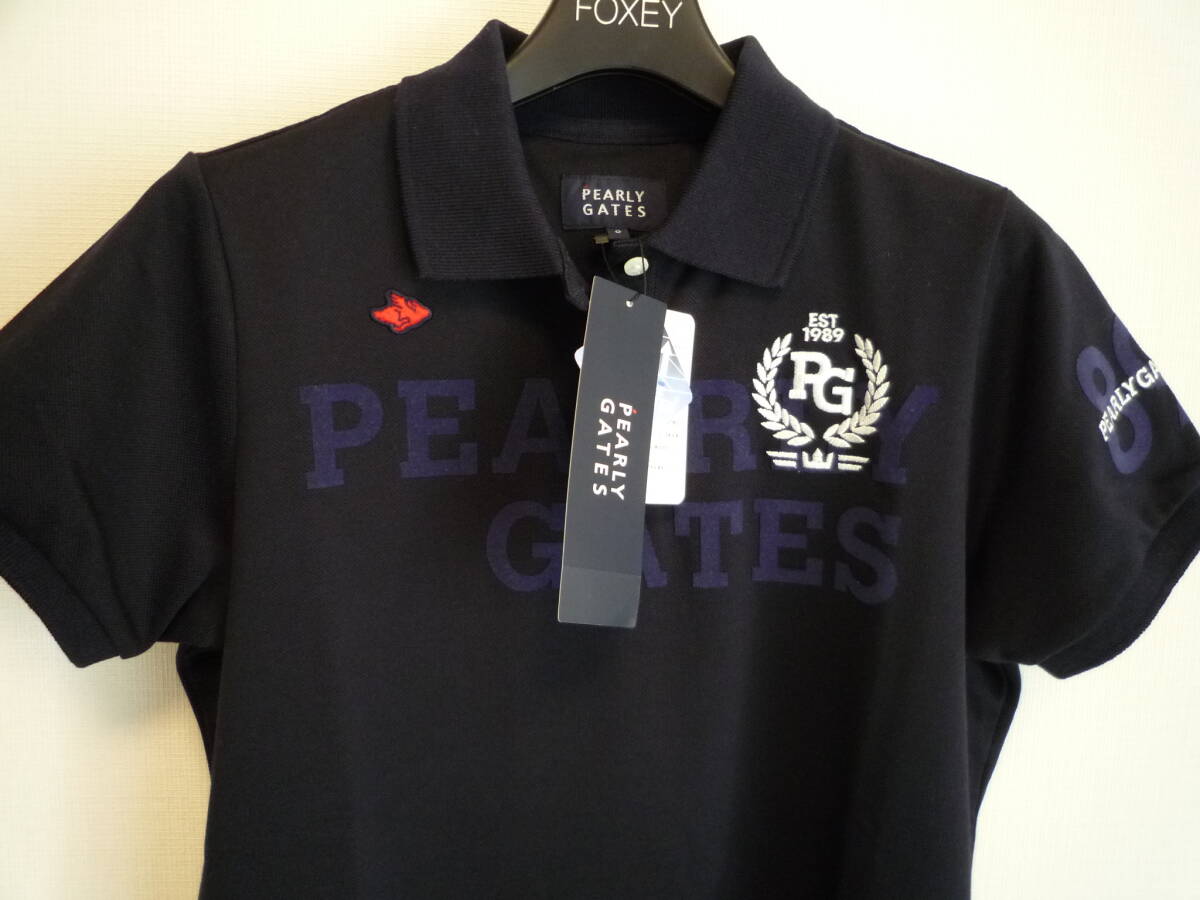 新品　未使用　タグ付き　PEARLY GATES　パーリーゲイツ 　レディース　半袖 　ポロシャツ 　ネイビー　紺　濃紺　黒に近い　ゴルフウエア