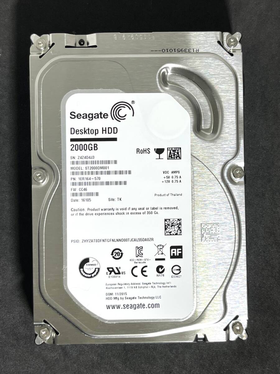 ★ 2TB ★ ST2000DM001　/　Seagate　良品　3.5インチ内蔵HDD　ST2000DM001-1ER164　FW: CC46[管理■D4J3