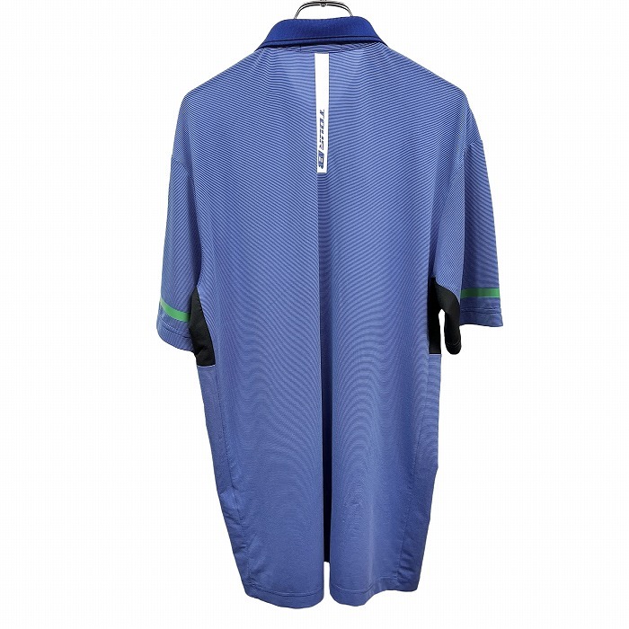 ブリヂストン ゴルフ ポロシャツ マイクロボーダー Tシャツ生地 半袖 ポリエステル×ポリウレタン M ブルー 青×緑×黒 メンズ_画像2