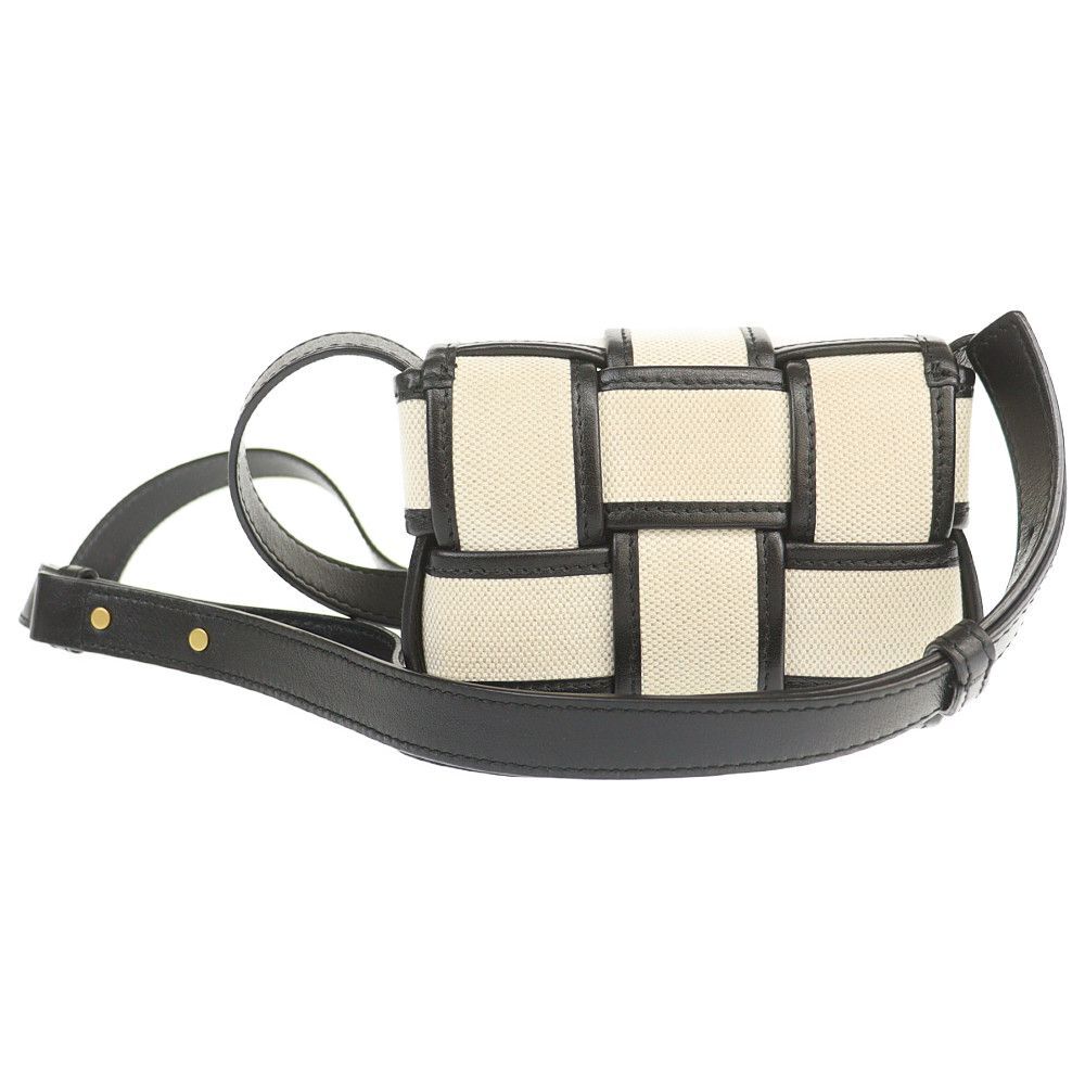 ボッテガ ヴェネタ Bottega Veneta ショルダーバッグ キャンディ カセット ホワイト ブラック キャンバス レザー 中古A 280075