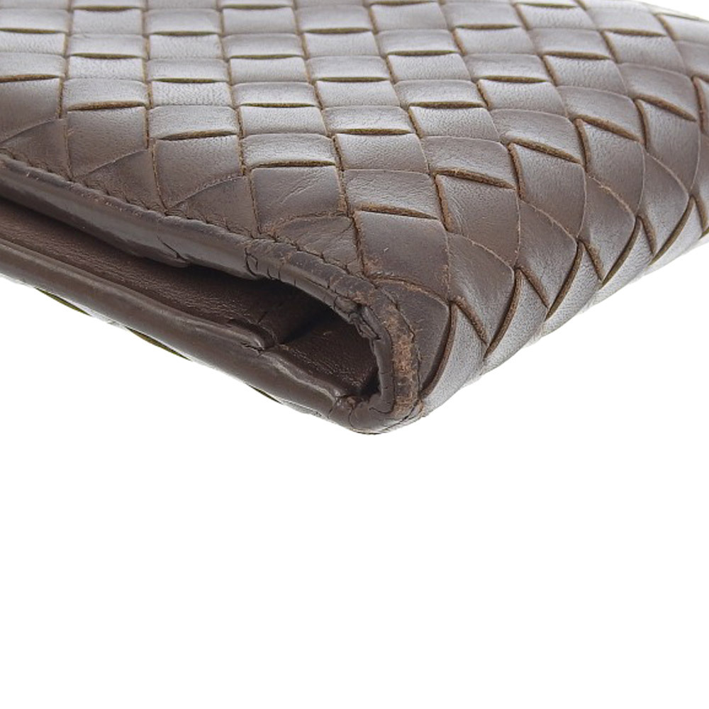 【本物保証】 ボッテガヴェネタ BOTTEGA VENETA イントレチャート 二つ折り 財布 レザー 茶 113112