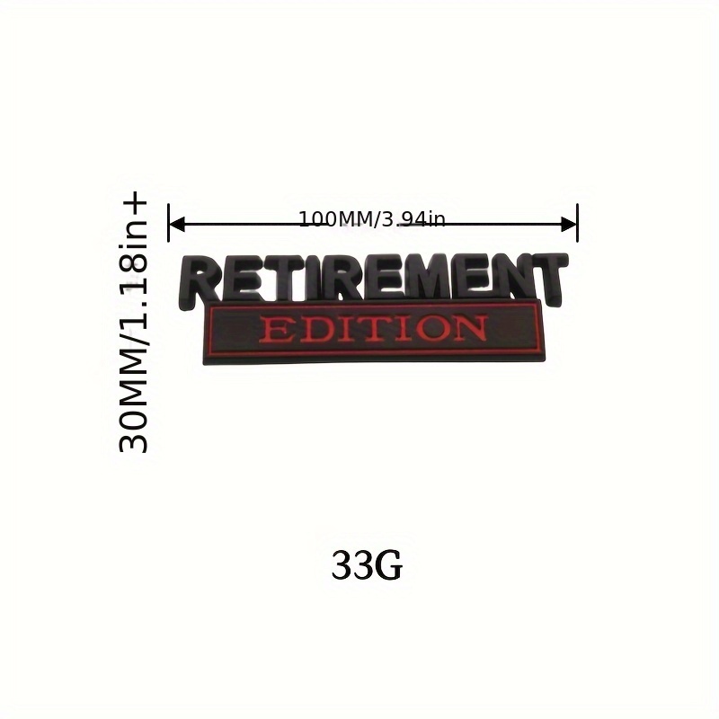 エンブレム エディション RETIREMENT 退職 リタイアメント 金屬 ブラック レッド メタルステッカー 立體 10cm 車用 ロゴ 外裝 シール t5237